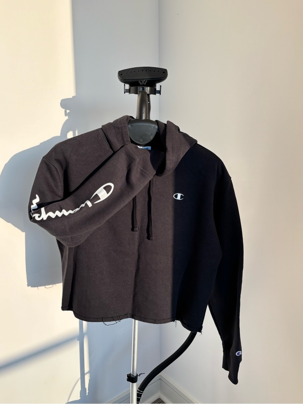 Champion Black Zip-Up Hoodie with White Script Logo